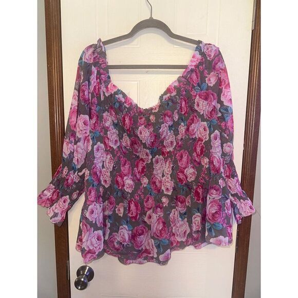 NWT Crinkle Chiffon Smocked Waist Off-Shoulder Crop Top Size 5 - Picture 13 of 16